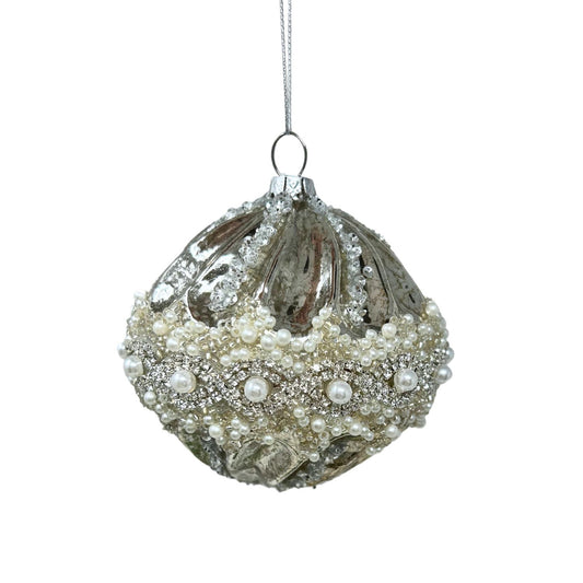 Mercury Glass Onion Ornament w/ Pearl Center 3.5" | TG