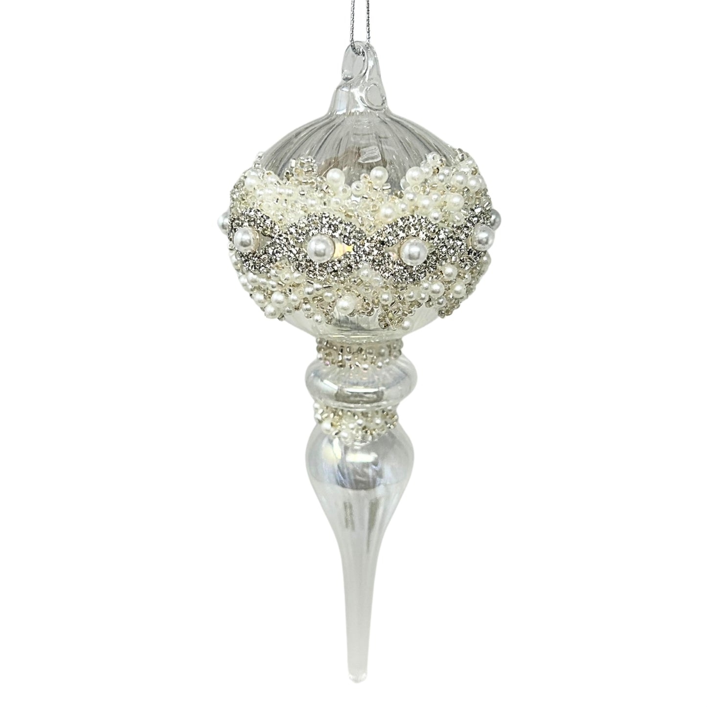 Glass Pearl Drop Finial Ornament 7.25" | TG