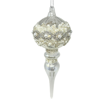 Glass Pearl Drop Finial Ornament 7.25" | TG