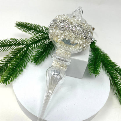 Glass Pearl Drop Finial Ornament 7.25" | TG