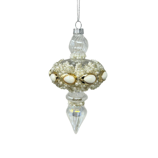 Clear Glass Pearl Bead Finial Ornament 5.5" | TG