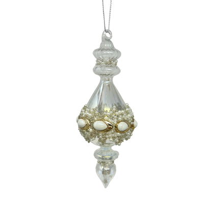 Clear Glass Pearl Bead Finial Ornament 7.25" | TG