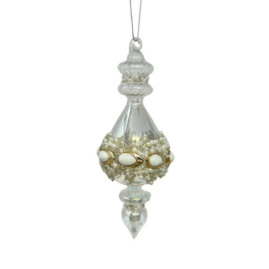Clear Glass Pearl Bead Finial Ornament 7.25" | TG
