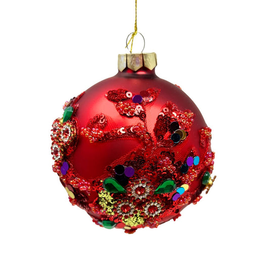 Matte Red Ornate Gem Print Ornament 4" | TG