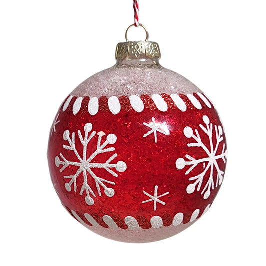 Red/White Snowflake Glass Ball Ornament 4" | TG
