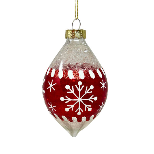 Red/White Snowflake Glass Finial Ornament 5.5" | TG