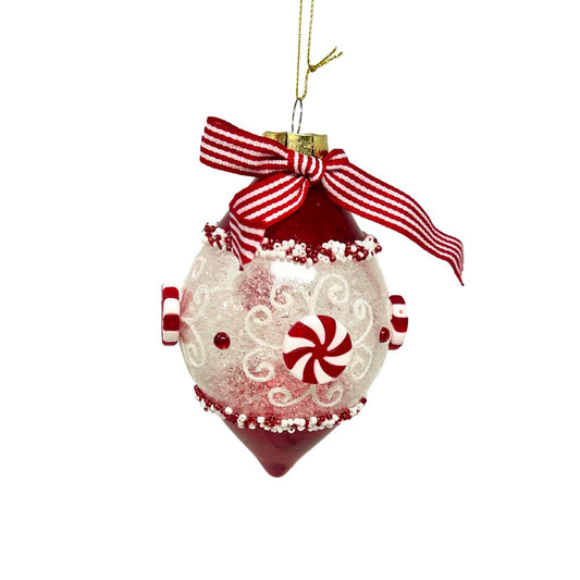 Glass Peppermint Candy Finial Bow Ornament 5.75" | TG