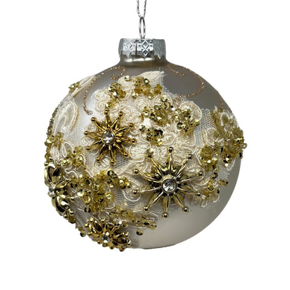 Glass Ball Ornament w/ Ornate Floral Print 4" | TG