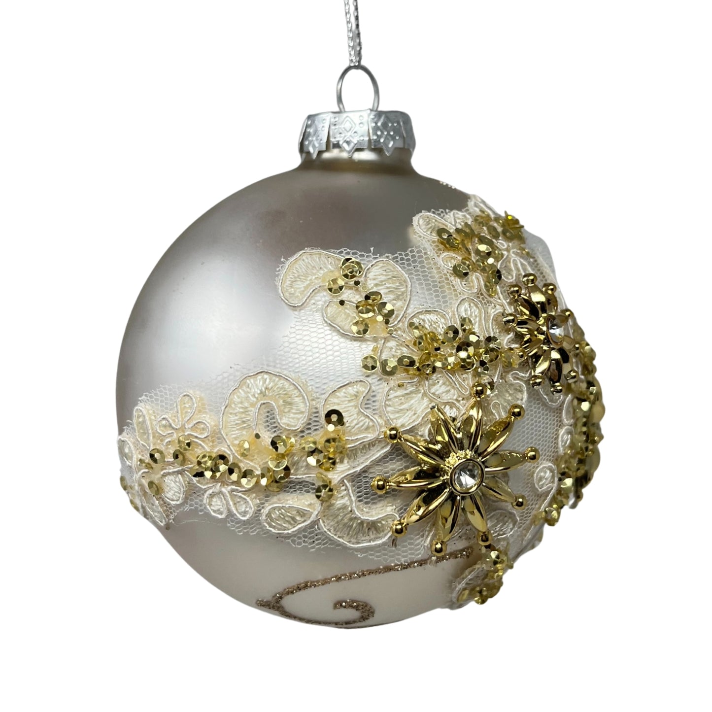 Glass Ball Ornament w/ Ornate Floral Print 4" | TG