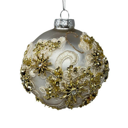 Glass Ball Ornament w/ Ornate Floral Print 4" | TG