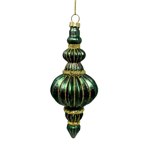 Old Money Green Vertical Gold Stripe Finial Ornament 6" | TG