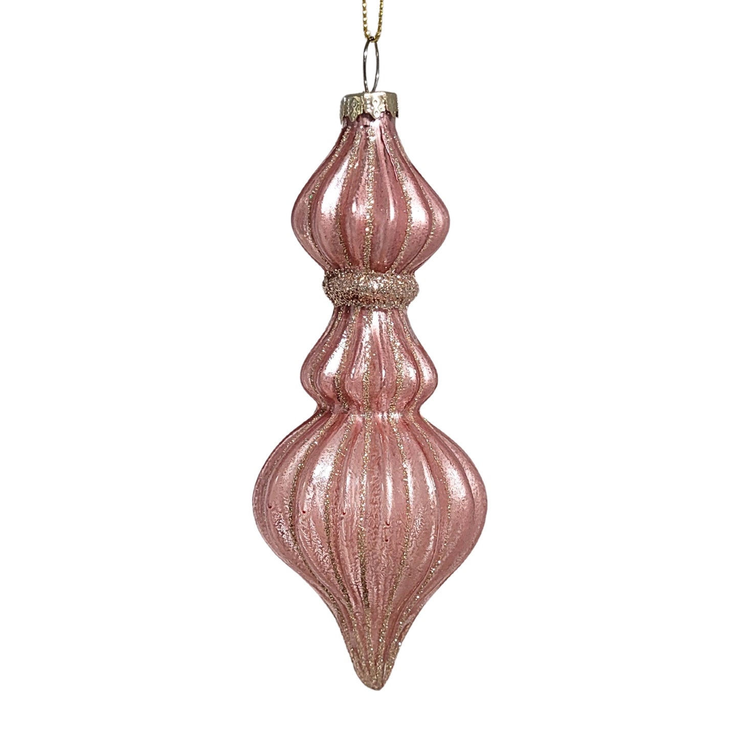 Metallic Glass Finial Ornament - Pink/Champagne 5.75" | TG