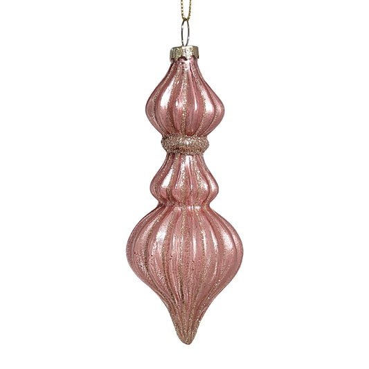 Metallic Glass Finial Ornament - Pink/Champagne 5.75" | TG