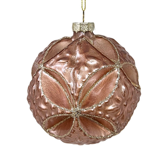 Matte Pink Ornate Design Glass Ball Ornament 3.25" | TG
