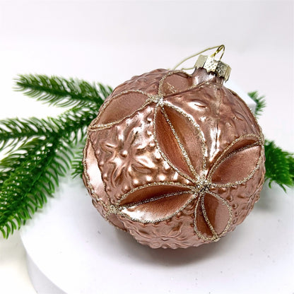 Matte Pink Ornate Design Glass Ball Ornament 3.25" | TG