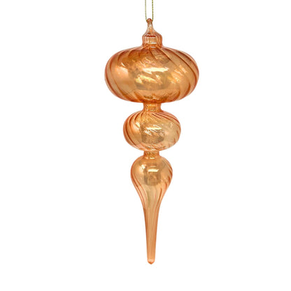 Swirl Glass Finial Ornament - Orange 8.5" | TG