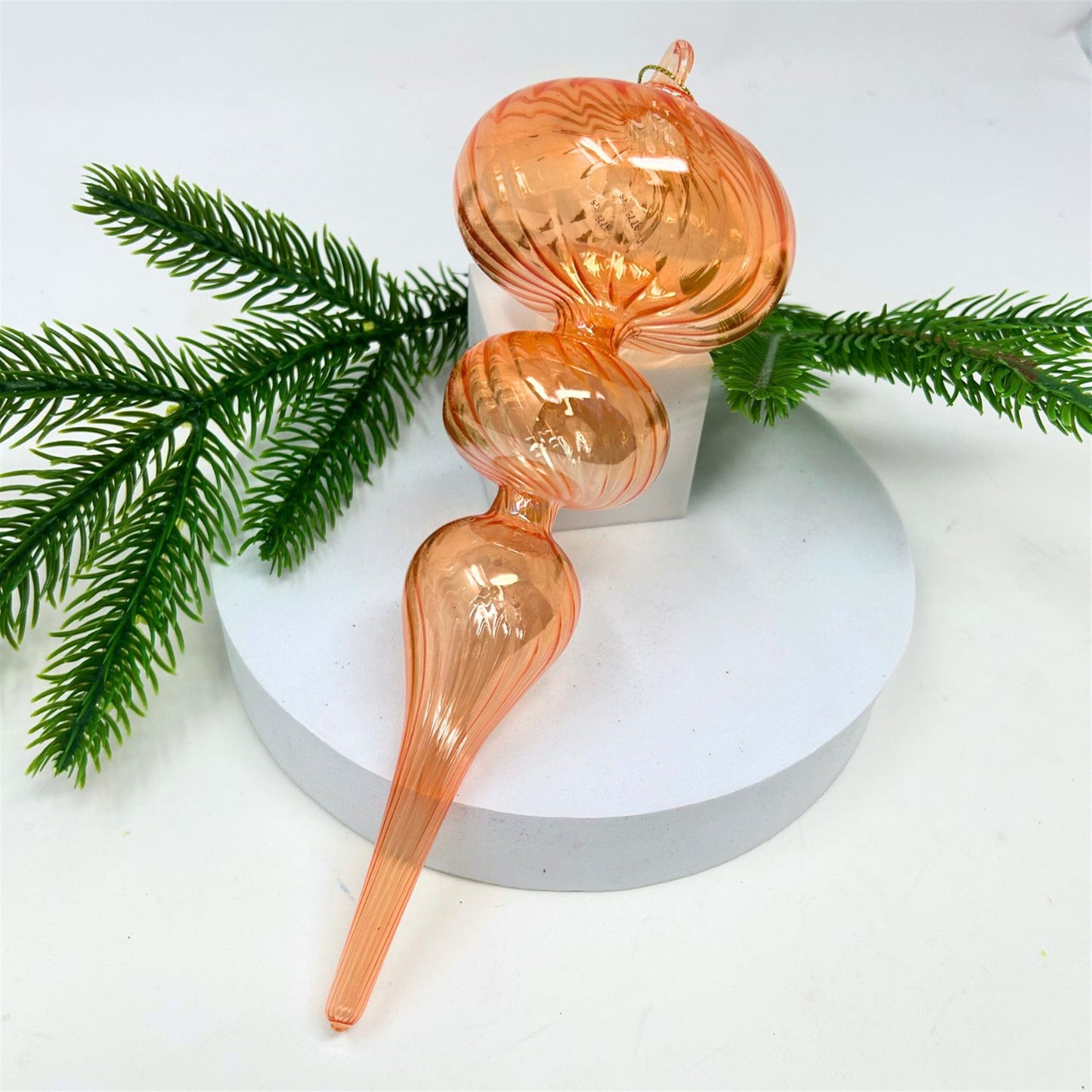 Swirl Glass Finial Ornament - Orange 8.5" | TG