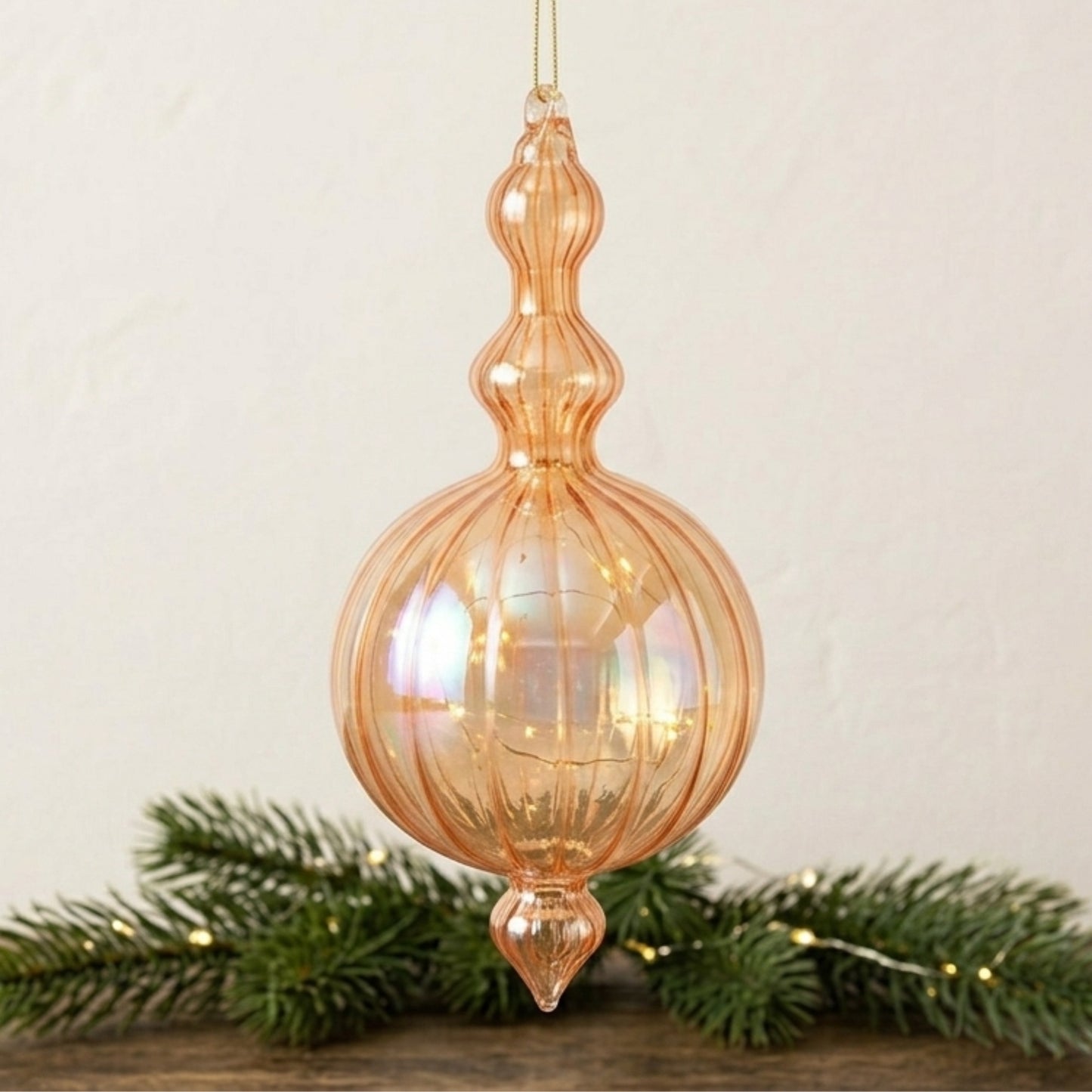 Vertical Stripe Orange Glass Finial 6.75" | TG
