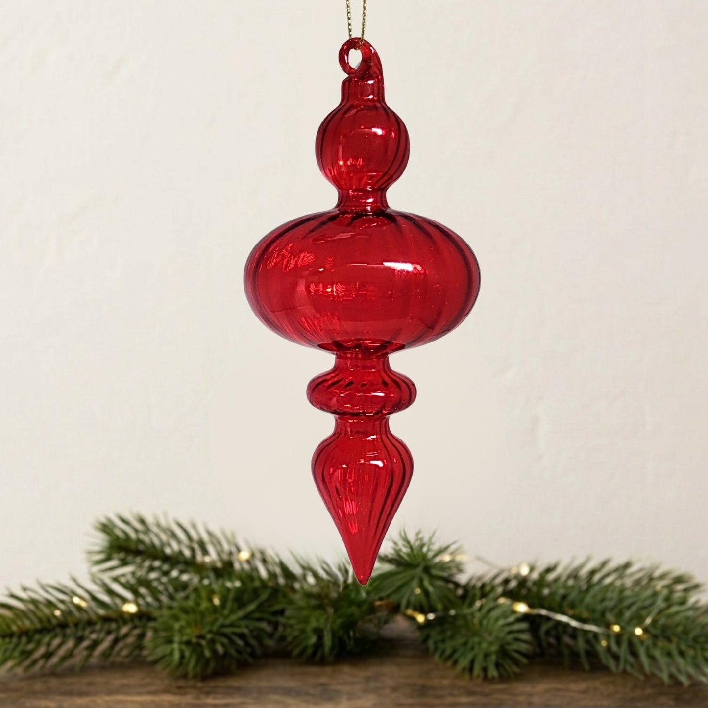 Swirl Glass Finial Ornament - Red 6" | TG