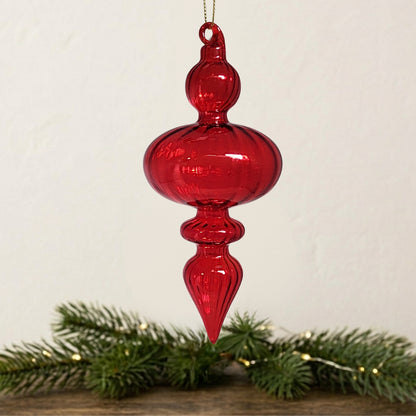 Swirl Glass Finial Ornament - Red 6" | TG