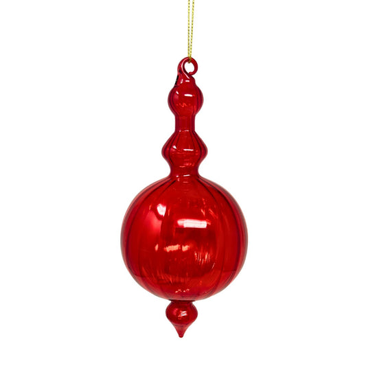 Vertical Stripe Red Glass Finial 6.75" | TG