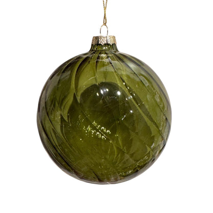 Vertical Stripe Olive Green Glass Ball Ornament 4" | TG TG