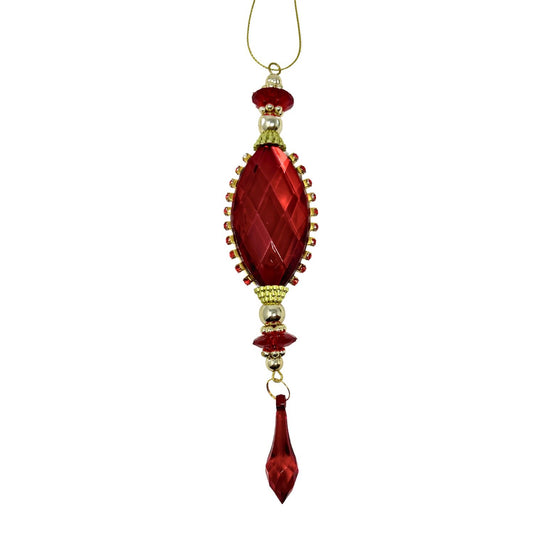 Acrylic Oval Mirror Rhinestone Edge Ornament - Red 1.7x0.8x2.9" | ZT