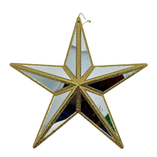 Plastic Mirror Star Glitter Ornament - Gold 11x10.6x3" | ZT