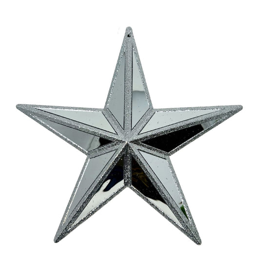 Plastic Mirror Star Glitter Ornament - Silver 11x10.6x3" | ZT