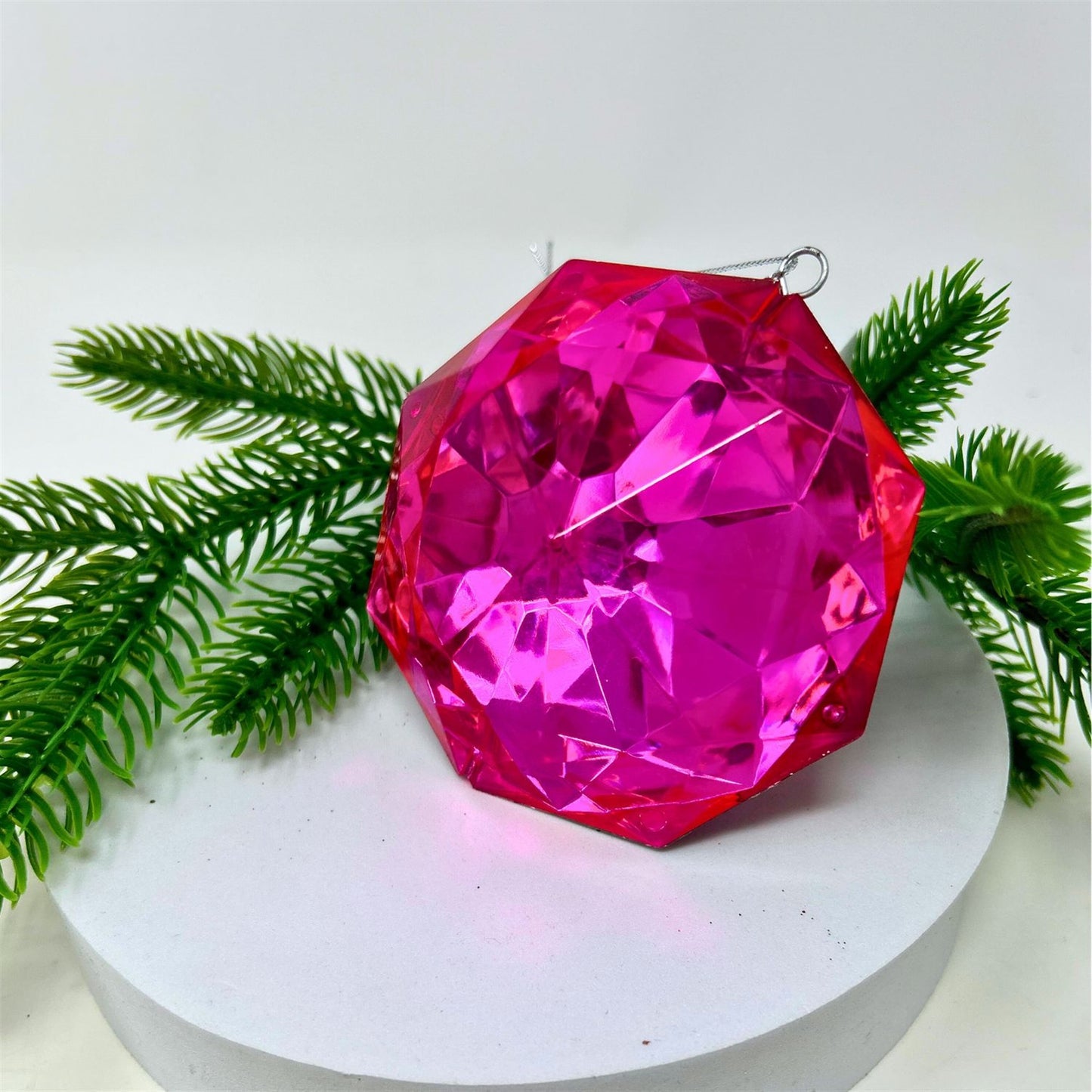 Plastic  Octagon Diamond Ornament - Hot Pink 3.5x2x4" | ZT