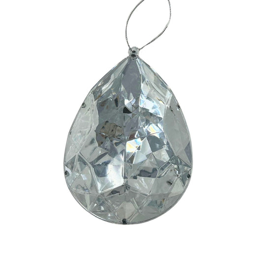 Plastic Rain Drop Diamond Ornament - Silver 4x2.4x6" | ZT