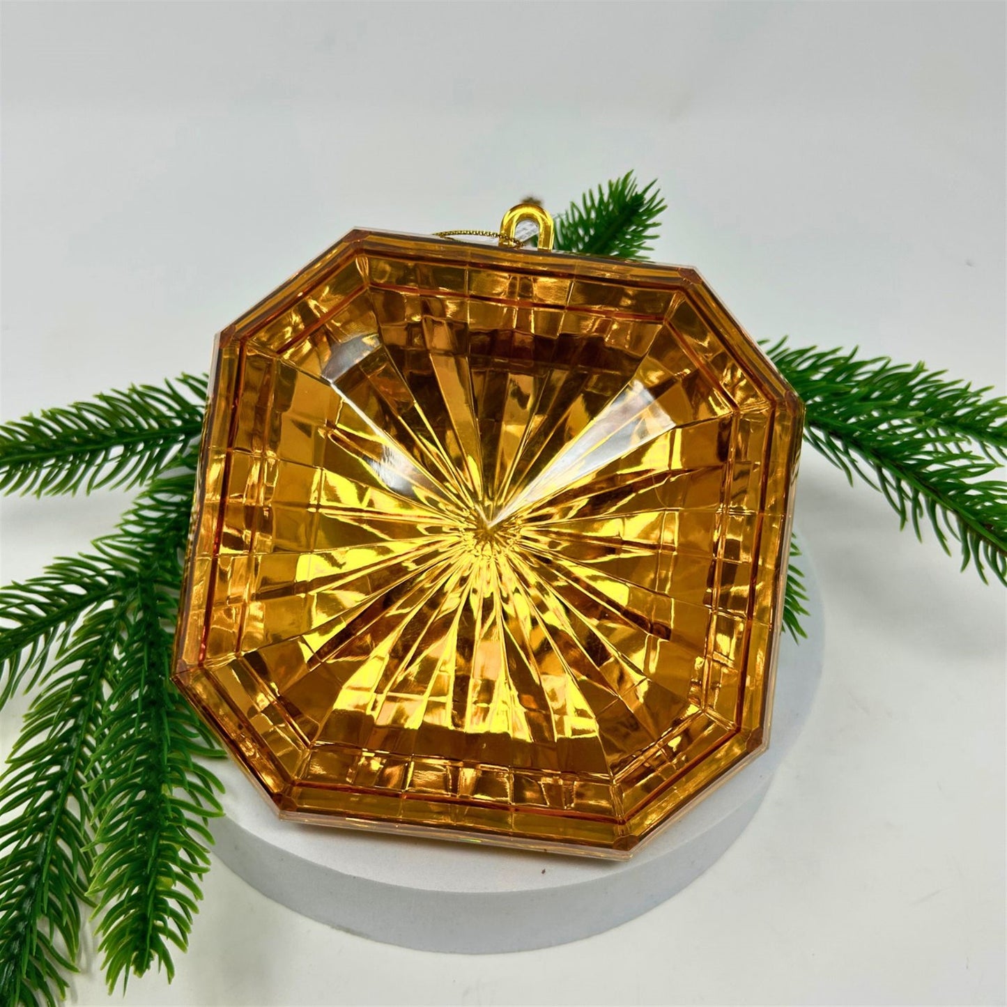 Acrylic Square Diamond Ornament - Amber 4.7x5.1x2" | ZT