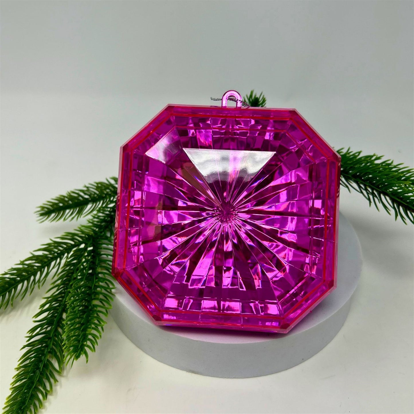 Acrylic Square Diamond Ornament - Hot Pink 4.7x5.1x2" | ZT