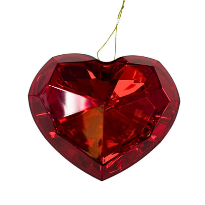 Plastic Heart Diamond Ornament - Red  4.7x2.8x4" | ZT
