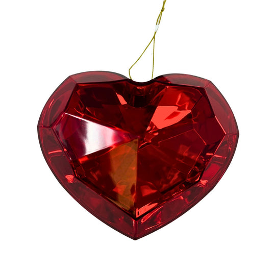 Plastic Heart Diamond Ornament - Red  4.7x2.8x4" | ZT
