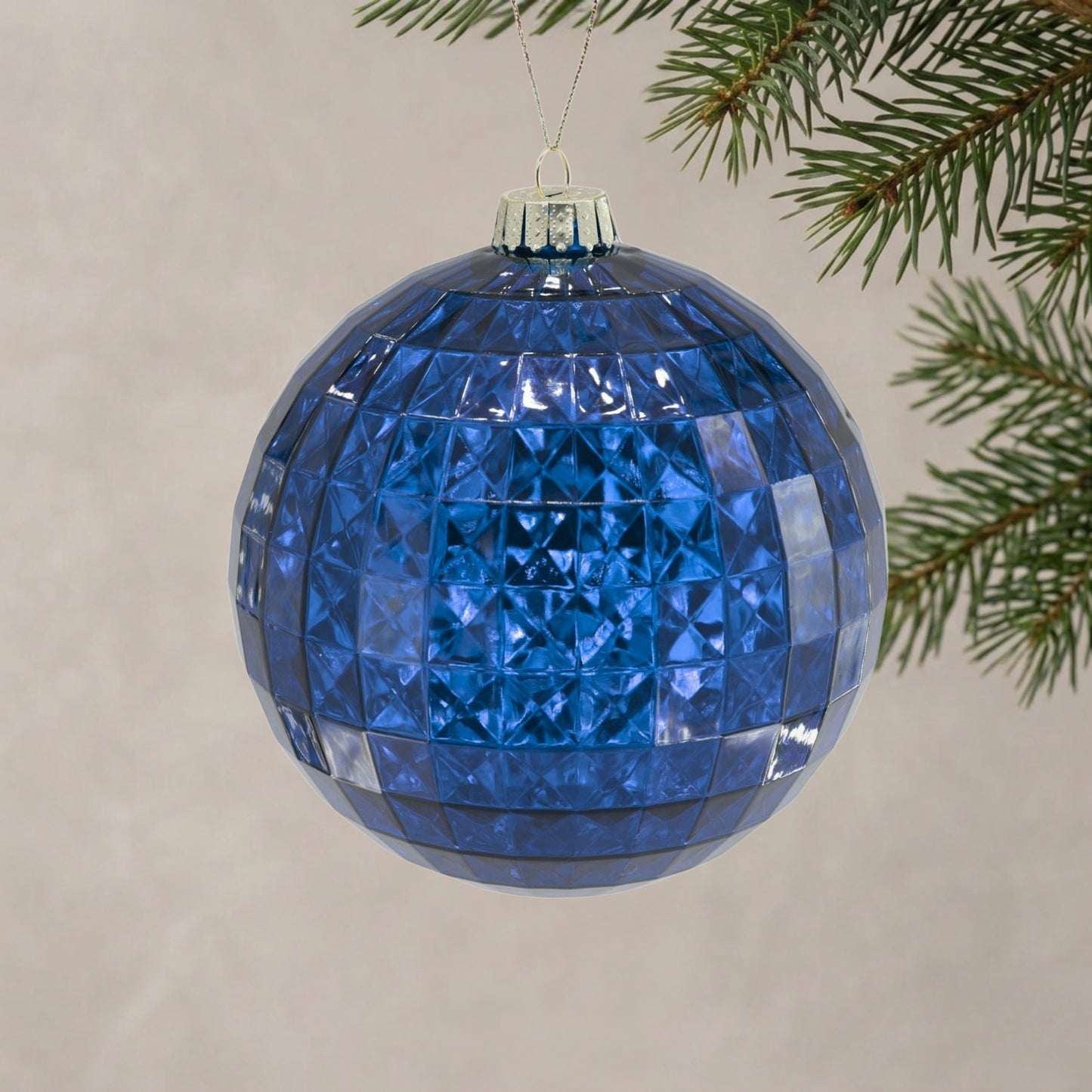 6" Faceted Plastic Ball Ornament - Blue
