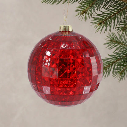 6" Faceted Plastic Ball Ornament - Red