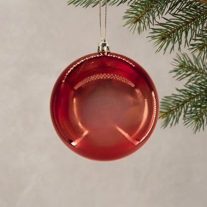 Plastic Shiny Finish Ball Ornament 4" - Burgundy | ZT