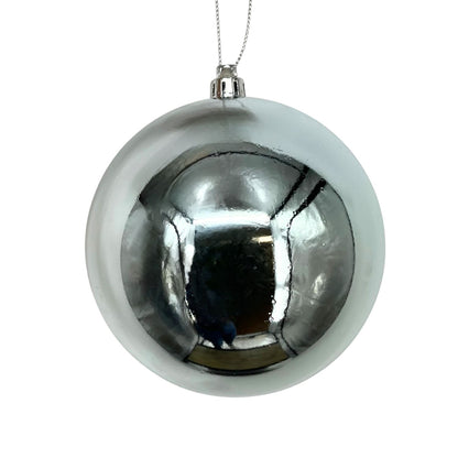 Plastic Shiny Finish Ball Ornament 4" - Silver Blue | ZT