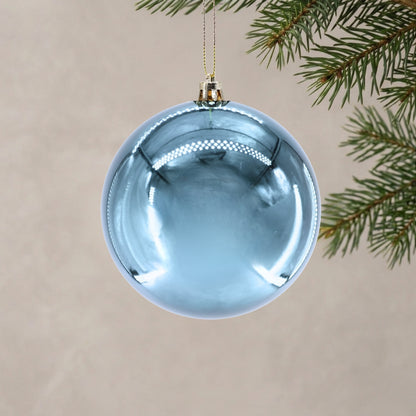 Plastic Shiny Finish Ball Ornament 4" - Light Blue | ZT