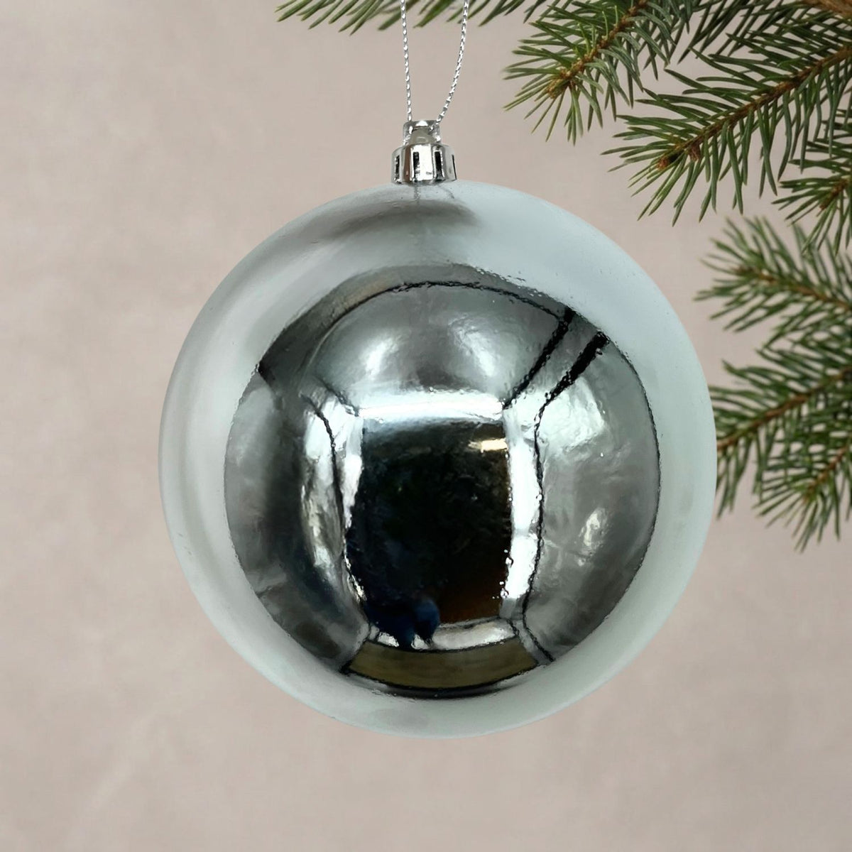Plastic Shiny Finish Ball Ornament 4" - Silver Blue | ZT