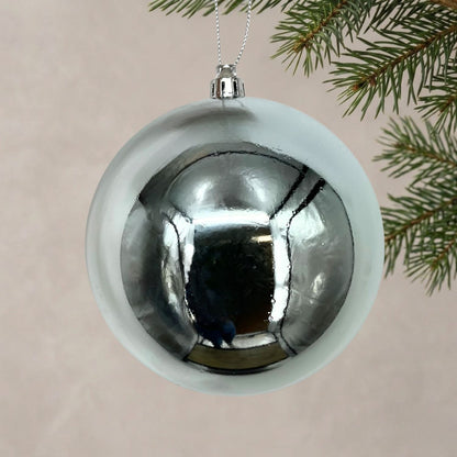 Plastic Shiny Finish Ball Ornament 4" - Silver Blue | ZT