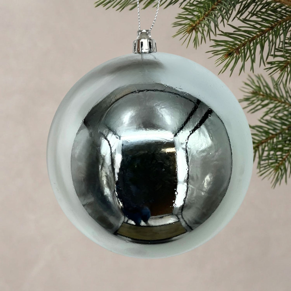 Plastic Shiny Finish Ball Ornament 6" - Silver Blue | ZT