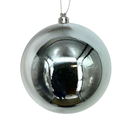 Plastic Shiny Finish Ball Ornament 6" - Silver Blue | ZT