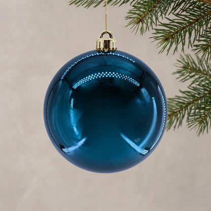 Plastic Shiny Finish Ball Ornament 6" - Navy Blue | ZT