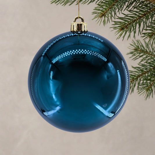 Plastic Shiny Finish Ball Ornament 8" - Navy Blue | ZT