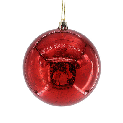Mercury Finish Plastic Ball Ornament 4" - Red