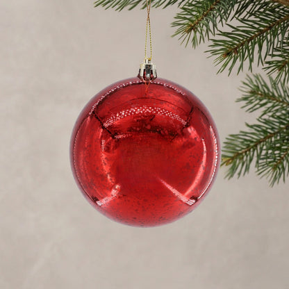 Mercury Finish Plastic Ball Ornament 4" - Red