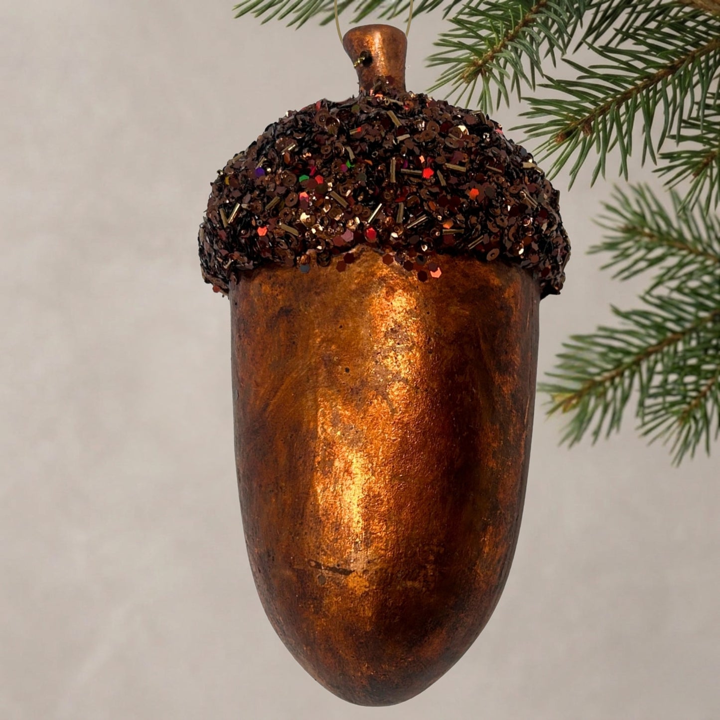 Metallic Bronze Acorn w/ Beaded Cap Ornament 9" | YK