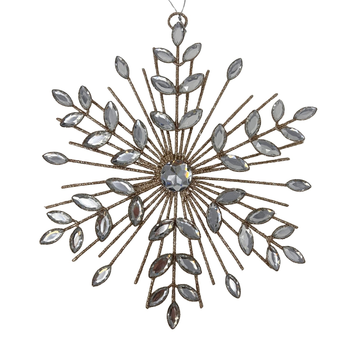 Jeweled Metal Glittered Snowflake Ornament 9.5" - Champagne | YK